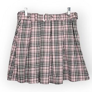 Hot Topic Women's Pink Plaid Pleated Mini Skirt w Matching Belt size Medium NWT